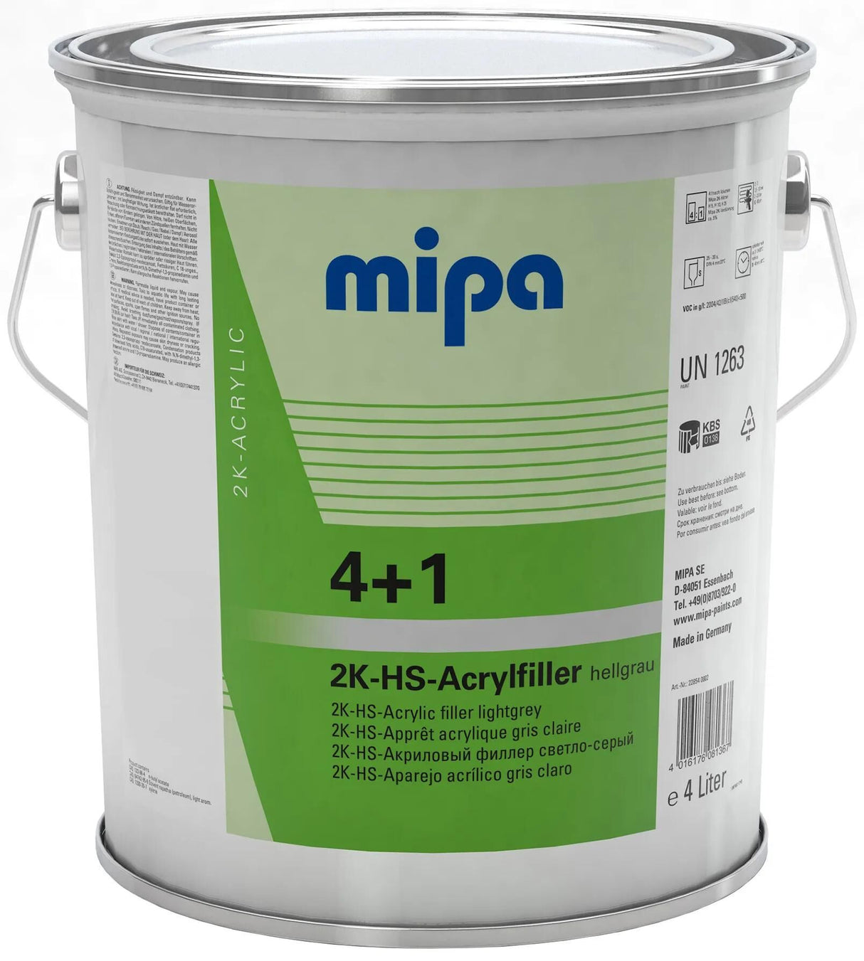 Mipa spartelmasse til primer 4+1 akrylspartel hs 4+1 akrylfilter hs 4l lysegrå