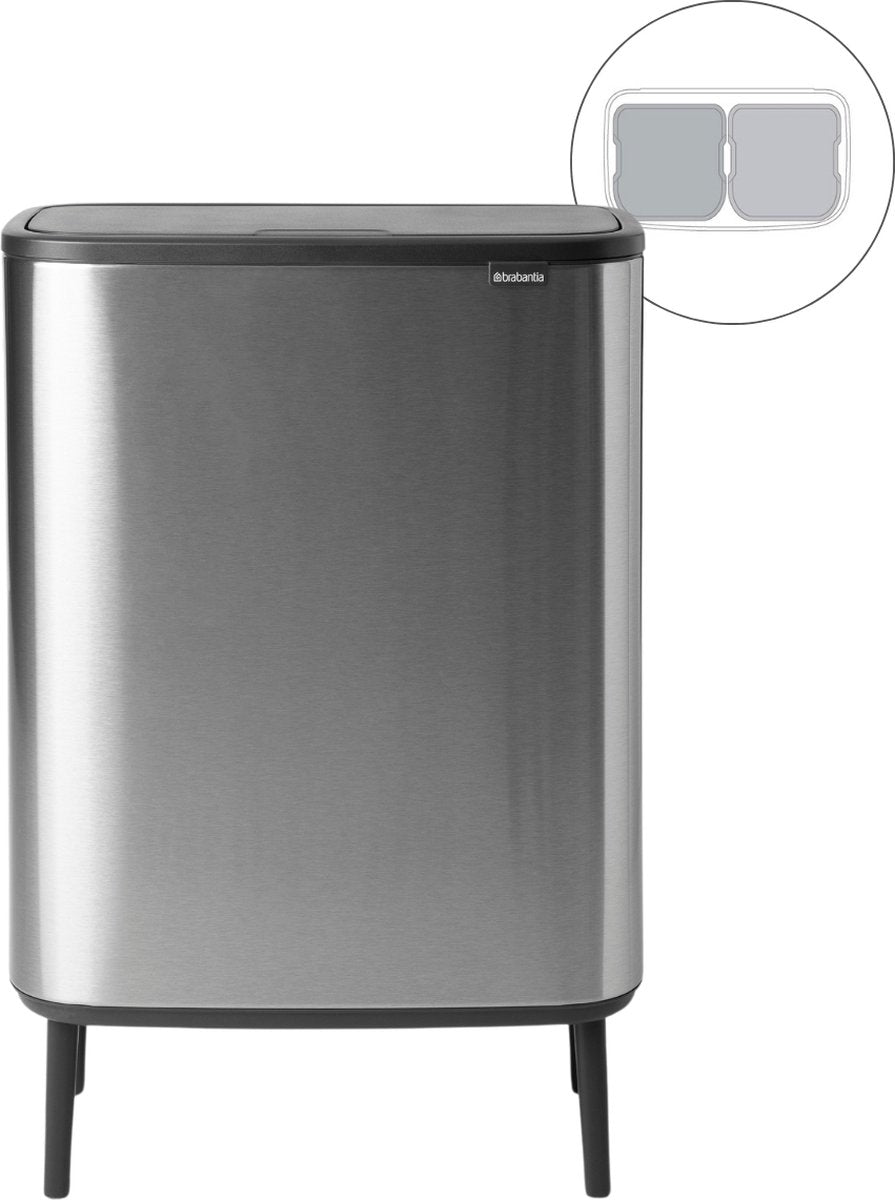 Brabantia bo touch-span hi affaldsspand - 2 x 30 liter - affaldsseparering - mat stål fingeraftrykssikker