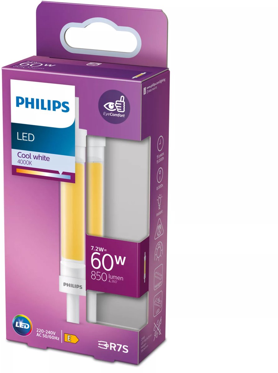 Philips led staaflamp transparant - 60 w - r7s - koelwit licht
