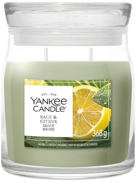 Yankee lys - salvie citrus medium duftlys - 50 brændetimer - 2 væge