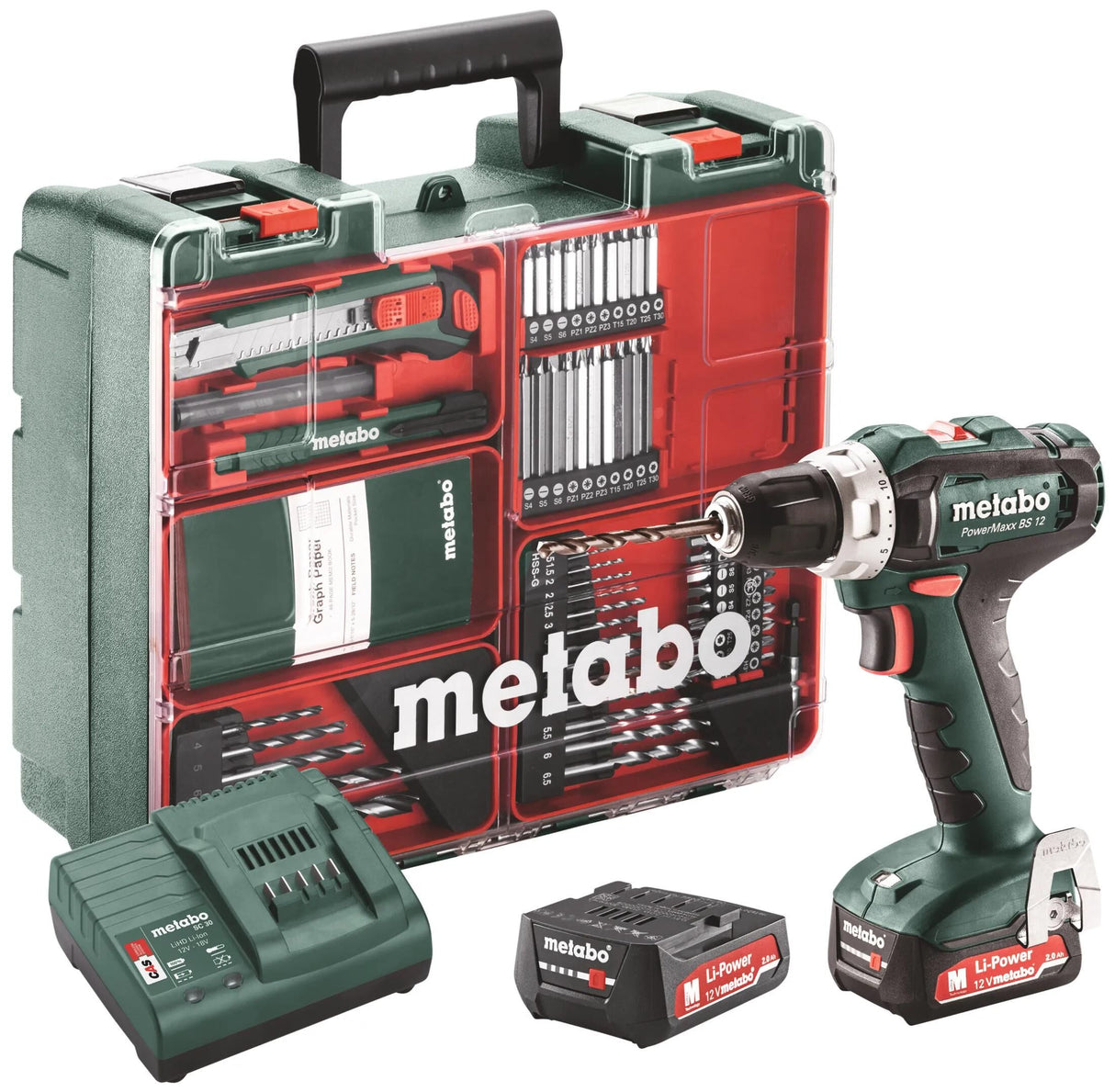 Metabo bore-/skruetrækkersæt powermaxx bs 12 mobil arbejdsstation mobilt værksted 12v powermaxx bs