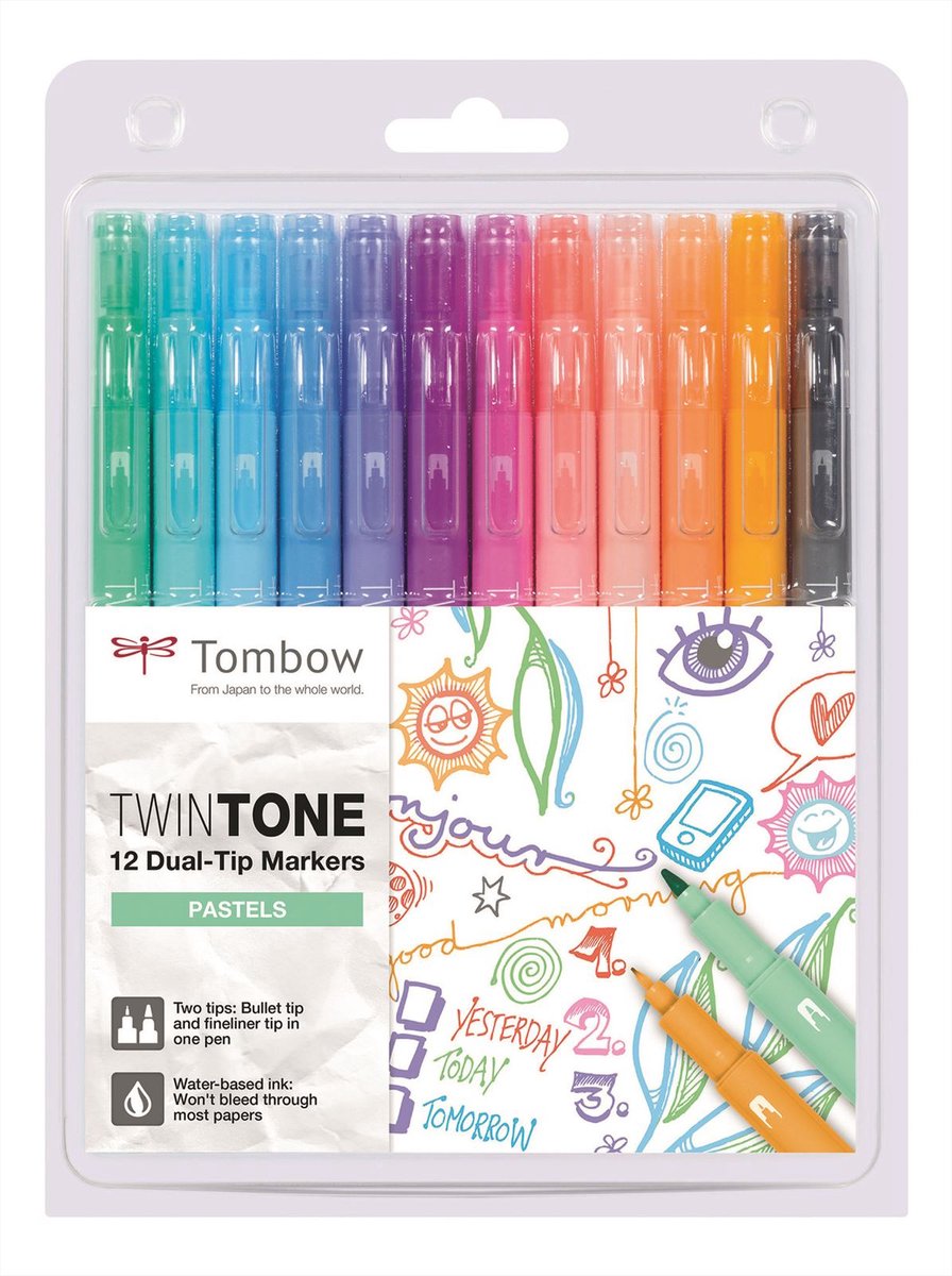 Tombow, papirfabrikkens tombow twintone markør sæt – pastelfarver – sæt med 12
