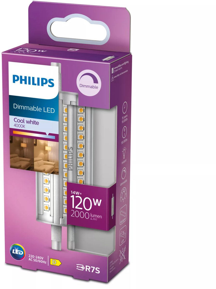 Philips led staaflamp transparant - 120 w - r7s - dimbaar koelwit licht