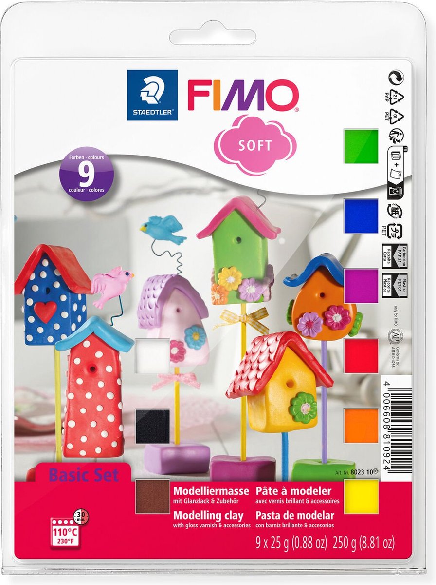 Fimo blødt sæt - ovnhærdende modellervoks - grundsæt 9 halvklodser