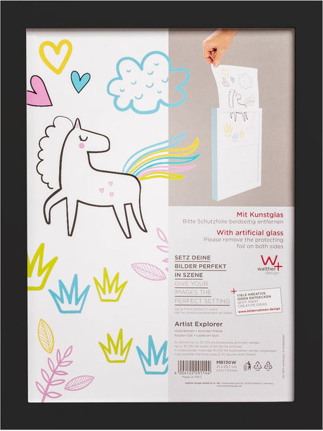 Walther artist explorer - træramme - til 30 børneskitser - fotostørrelse 21x30 cm - kunstglas - sort