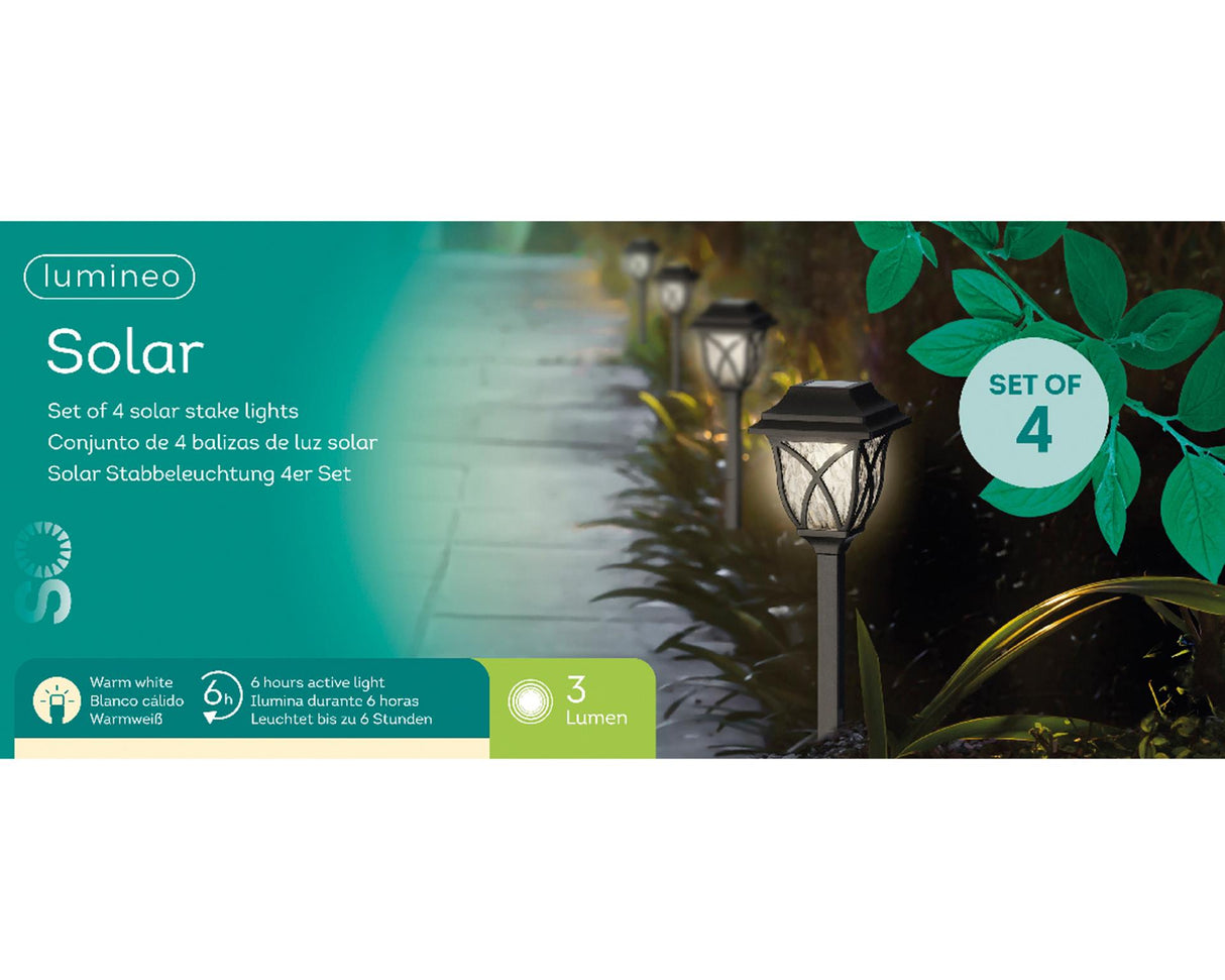 Lumineo solar stake lys l10-b10-h33cm sæt med 4 sorte