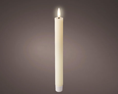 Lumineo middagslys LED ribbet 24cm creme 2 stk.