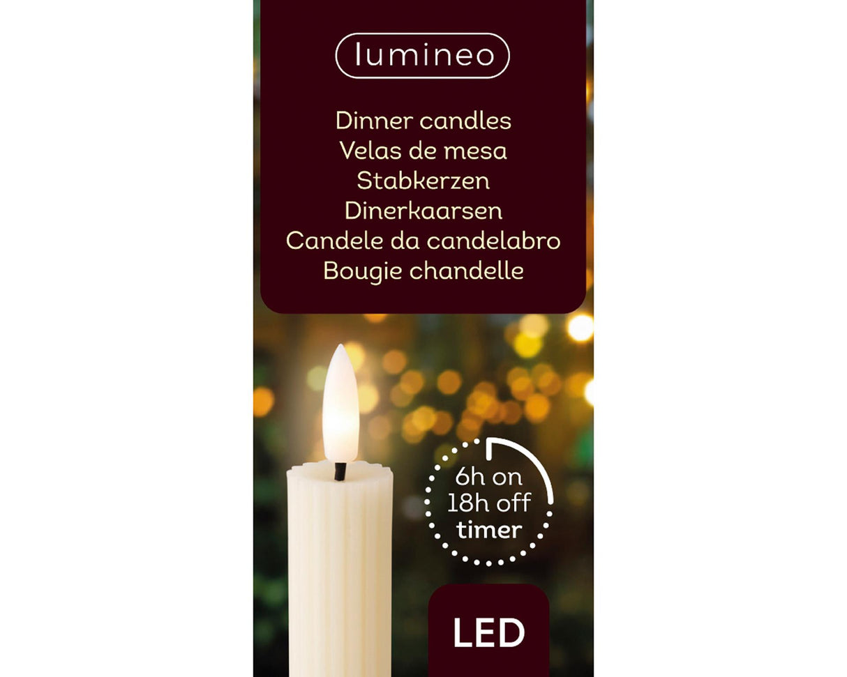 Lumineo middagslys 2-delt med flimrende flammecreme dia2x24,5cm voks med 6 timers timer