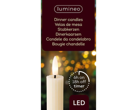Lumineo middagslys LED ribbet 24cm creme 2 stk.