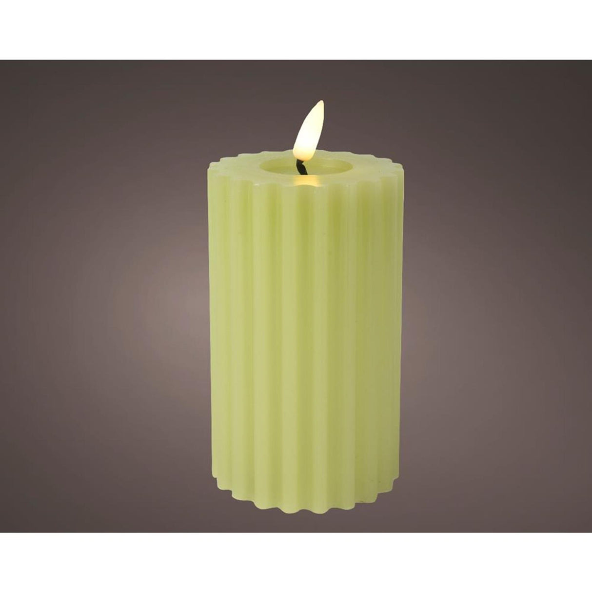 Lumineo LED ribbet lys til indendørs med flammeeffekt og timer dia7,5x14,7cm grøn virker på 2xaaa batterier (ekskl.)<br> <br> <br> <br>