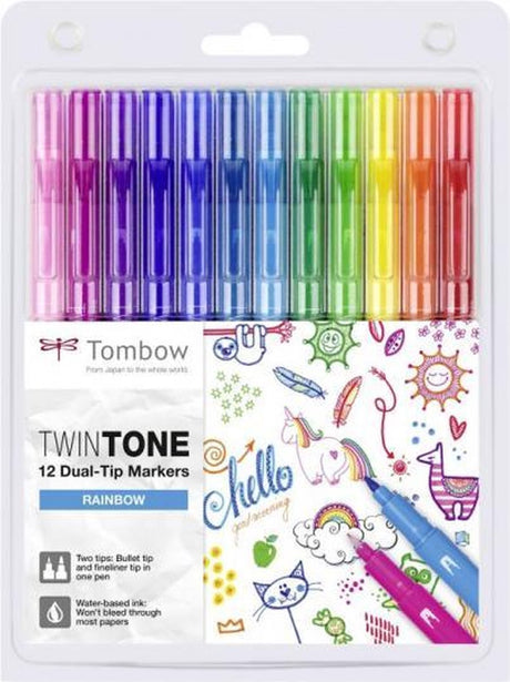 Tombow • twintone dual-tip markør sæt regnbuefarver 12stk