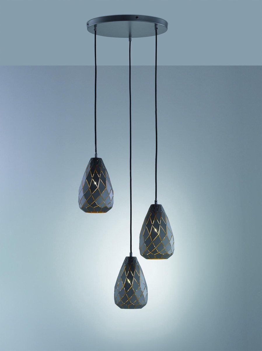 Trio onyx - hængelampe - antracit - ekskl. 3x E27 4 W - loftmontering - højdejusterbar