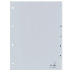 Tabs kangaro g407c polypropylen a4 120 mikron grå 7-delt 1-7 4-huls