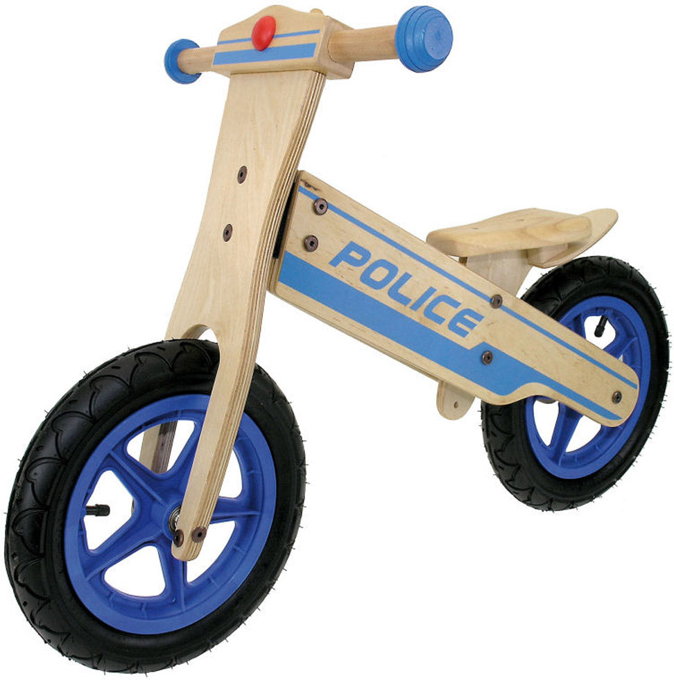 Abi balancecykel træ - politi look med blå fælge