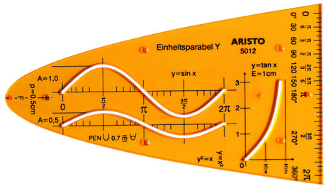 Aristo enhed parabel y - mål 200x75mm - med blækprikker - orange gennemsigtig - ar-5012