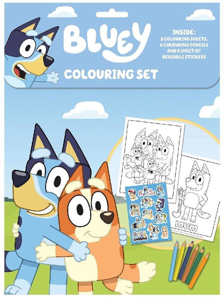 Alligator bluey - farvesæt - 8 farvelægningssider - 6 blyanter store klistermærker