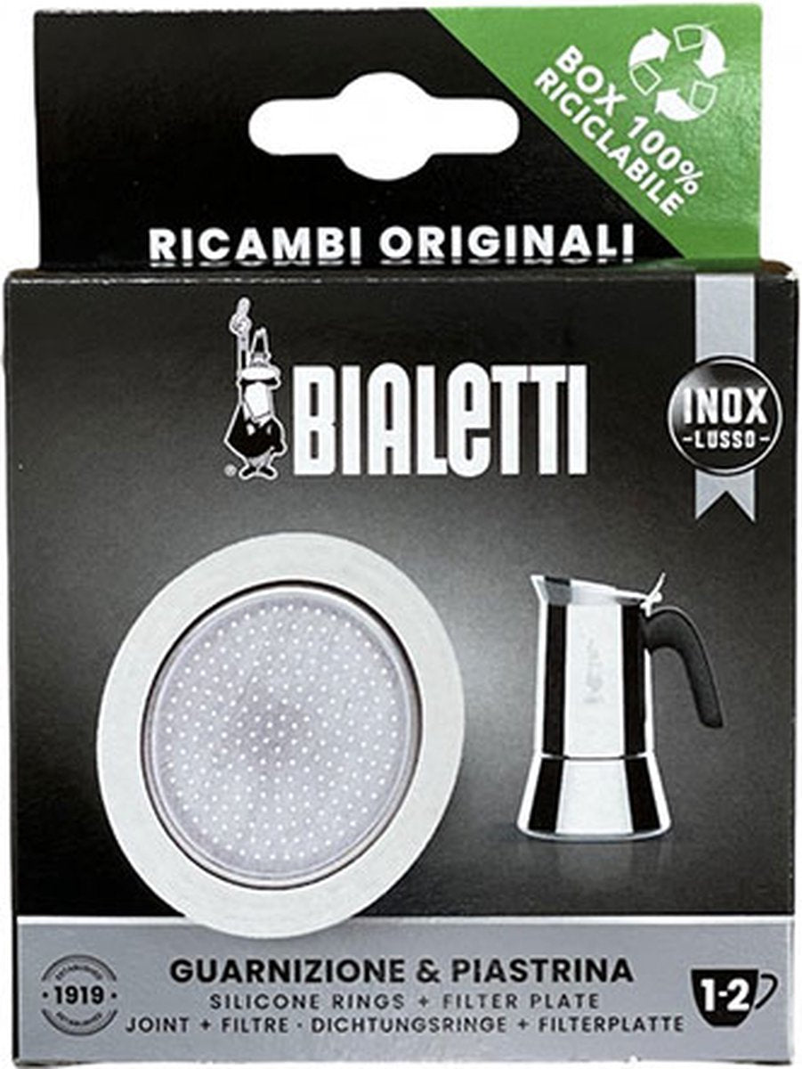 Bialetti filterplade + silikonering - til 2 kop perkolatorer i rustfrit stål