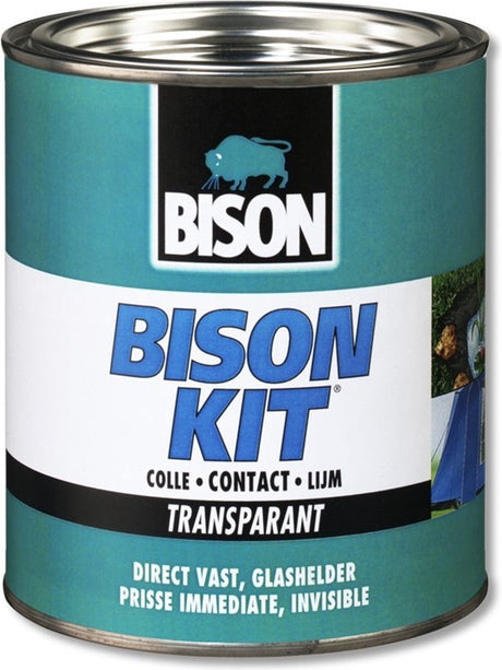 Bison kit® transparent dåse 750 ml, krystalklar, stærk, universel kontaktklæber, fugtbestandig, frostbestandig, -40°c til +70°c, nem at bruge