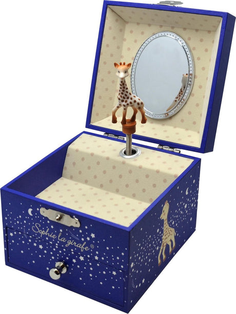 Sophie the giraffe spilledåse stjerner - baby spilledåse - barselsgave - baby shower gave - 10,5x10,5x8,5 cm - glød i mørket