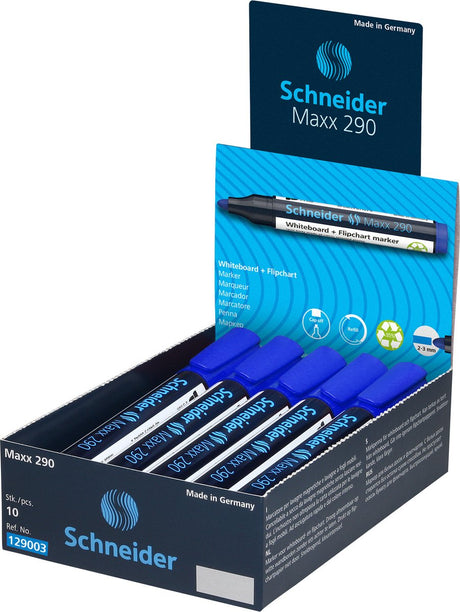 Schneider skriveredskaber schneider tavlemarkør - maxx 290 - rund spids - blå - 10 stk - til tavle og flipover - s-129003-10