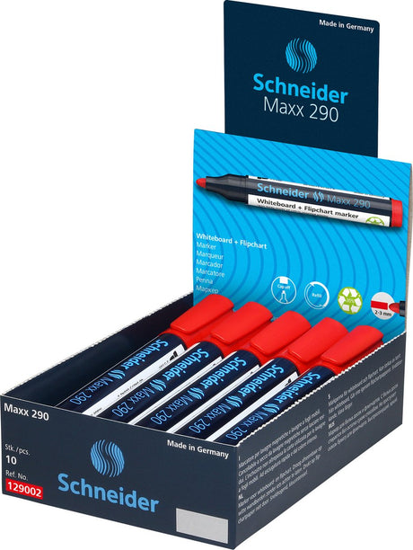 Schneider skriveredskaber schneider tavlemærke - maxx 290 - rund spids - rød - 10 stk - til tavle og flipover - s-129002-10