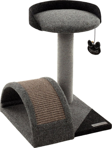 Flamingo kradsestolpe - gen grå mørkegrå 43x45x45cm - kompakt kat kradsestolpe med sisal kradsemåtte, liggeplatform legetøj med klokke