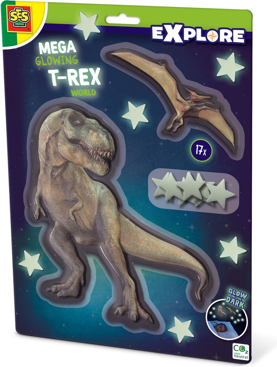 Ses mega glødende t-rex world wallstickers