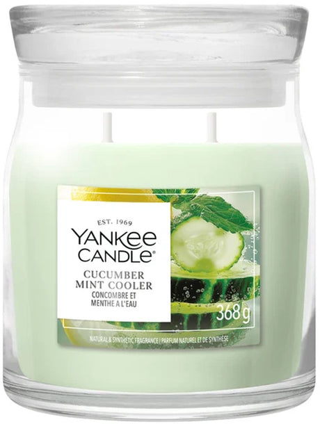 Yankee candle - cucumber mint cooler medium geurkaars - 50 branduren - 2 lonten
