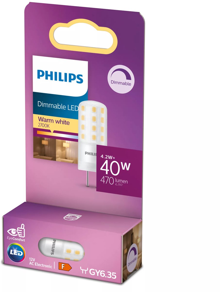 Philips led capsule dimbaar - 40 w - gy6.35 - warmwit licht