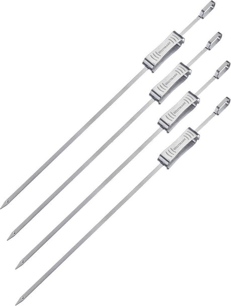 Westmark BBQ spyd 42cm - ideelle til klargøring af shashlik eller andre BBQ spyd, inkl. skyder - rustfrit stål, 4 stk