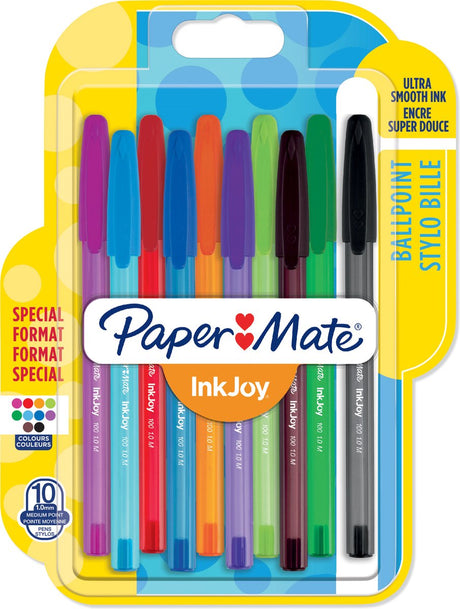 Paper mate inkjoy 100 stk kuglepenne | mellempunkt (1,0 mm) | flotte farver | 10 stk