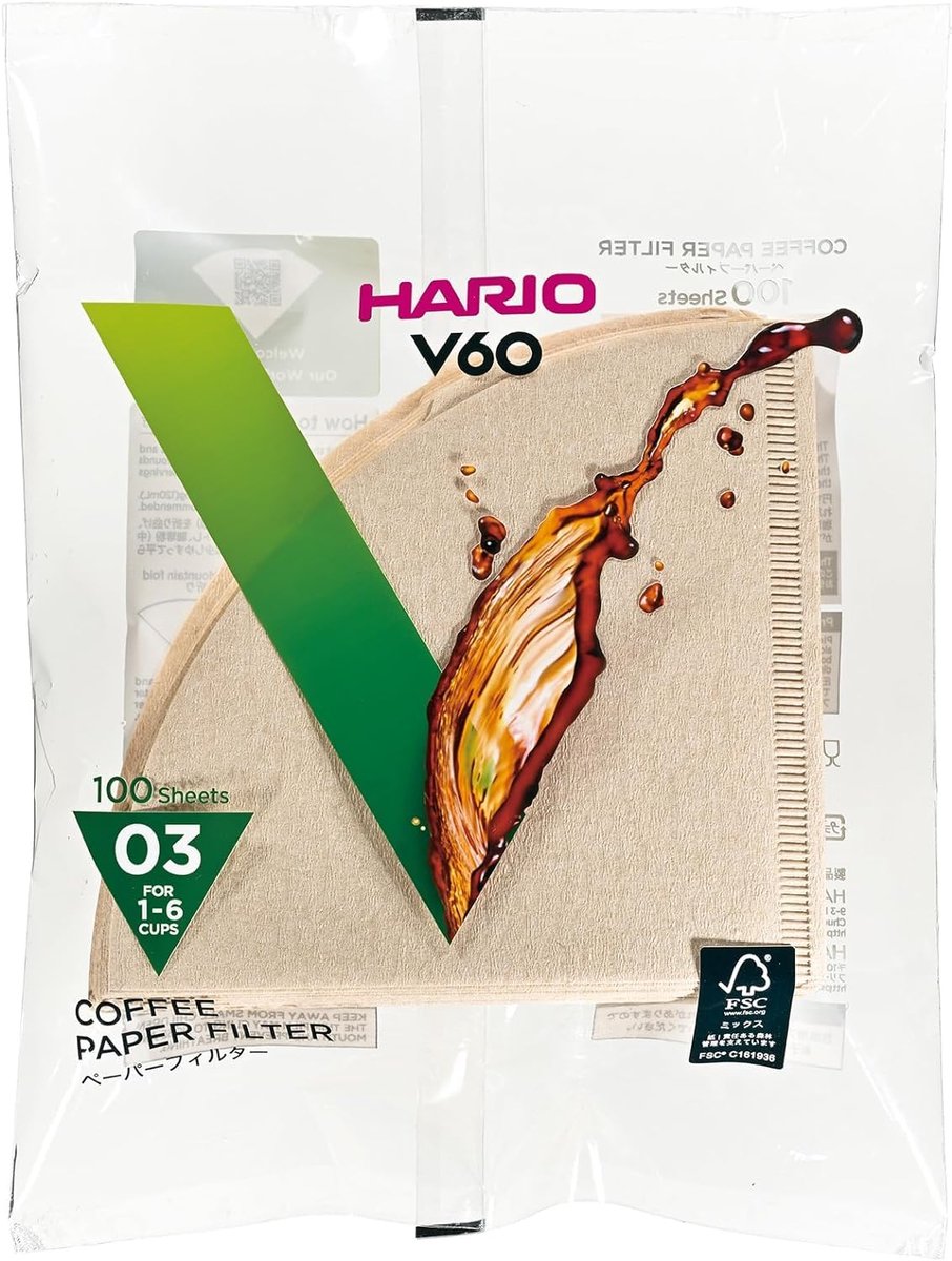 Hario v60 kaffefiltre - 03 størrelse - brun - 100 stk