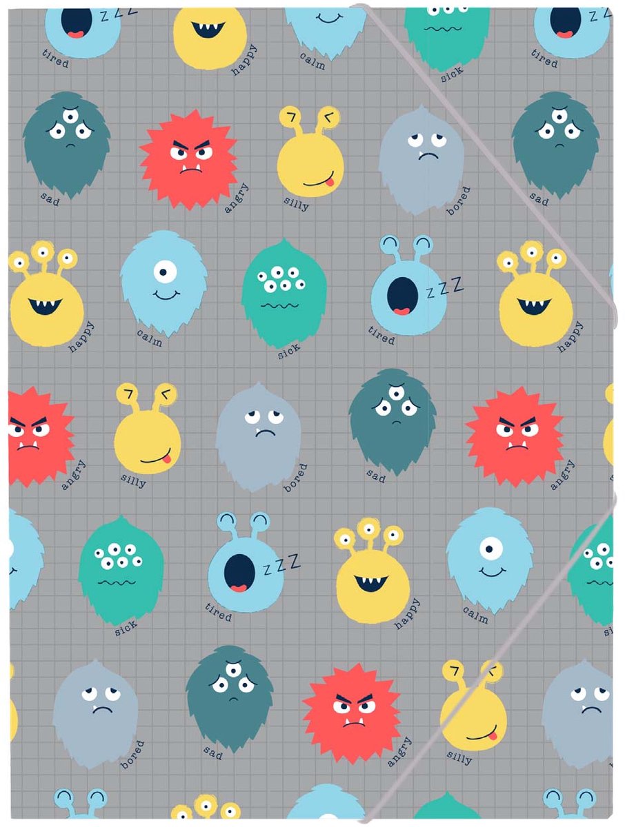 Ancor elasto folder b'log play me monsters a4 med elastik og 3 klapper - an-128017