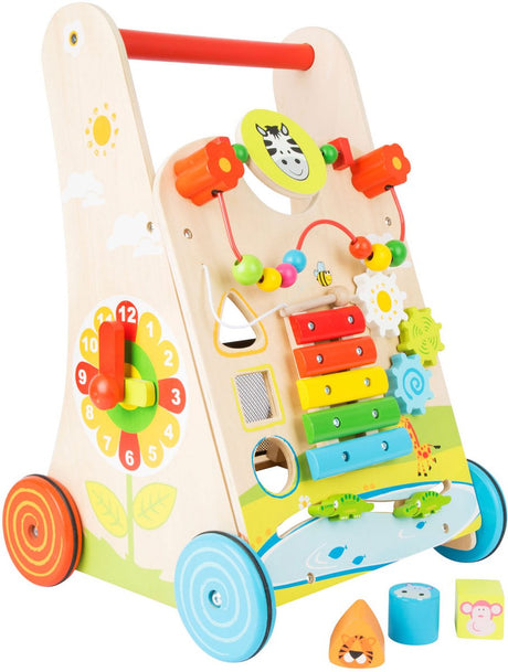 Lille fod - farverig baby rollator i træ