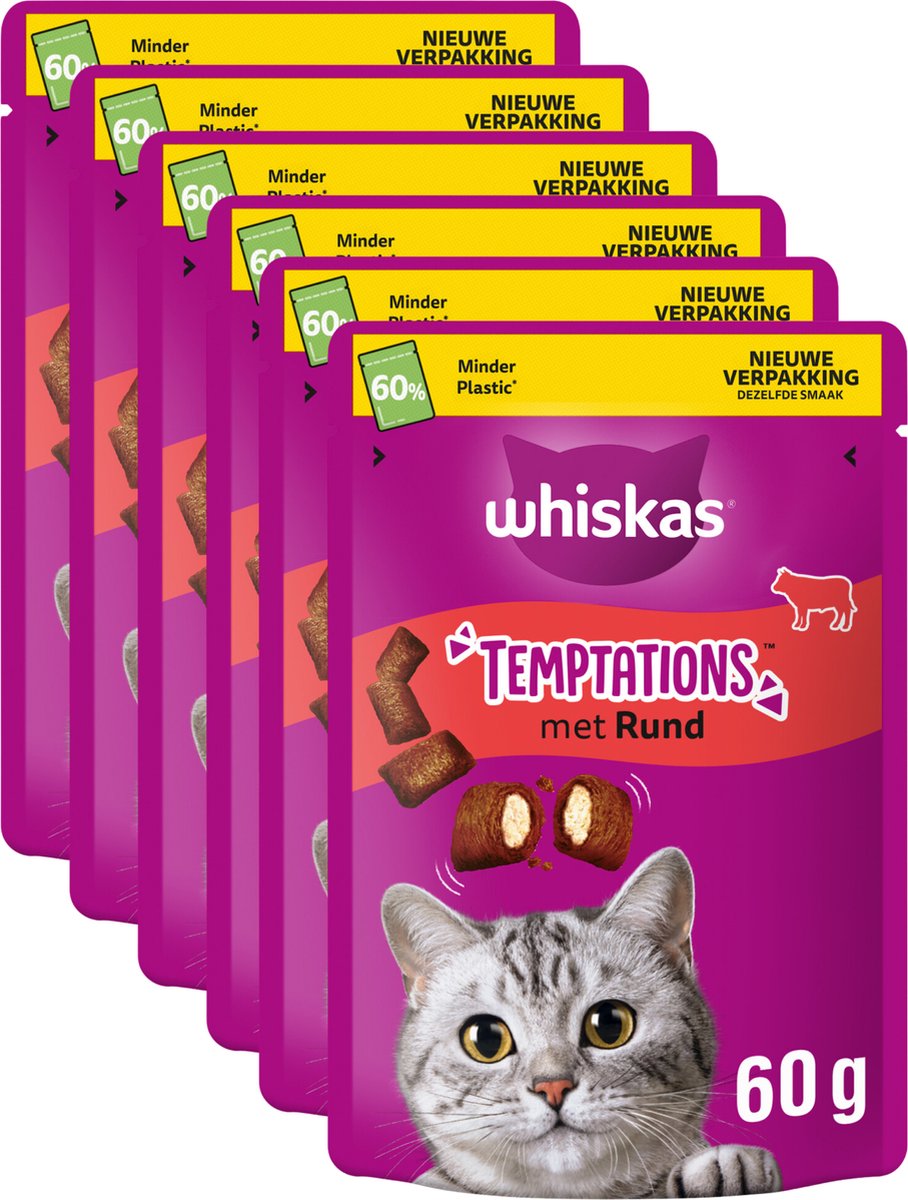 Whiskas kattesnacks - fristelser godbidder - oksekød - 6x60g
