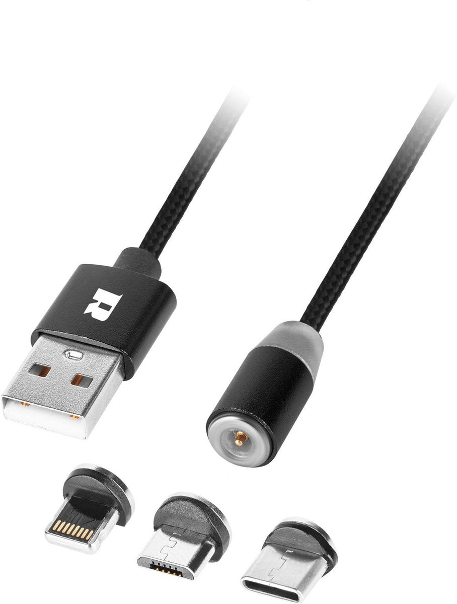 Rebel comp-serien - magnetisk USB-kabel 3-i-1 - iPhone; USB-C; mikro usb
