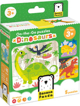 Banan panda på farten puslespil dinosaurer 3+ - fem puslespil af 9 brikker - sjovt dino puslespil legetøj.