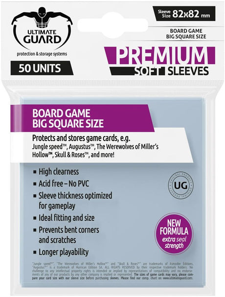 Ultimate guard premium bløde ærmer til brætspilskort store firkantede (50) kortærmer til brætspilskort