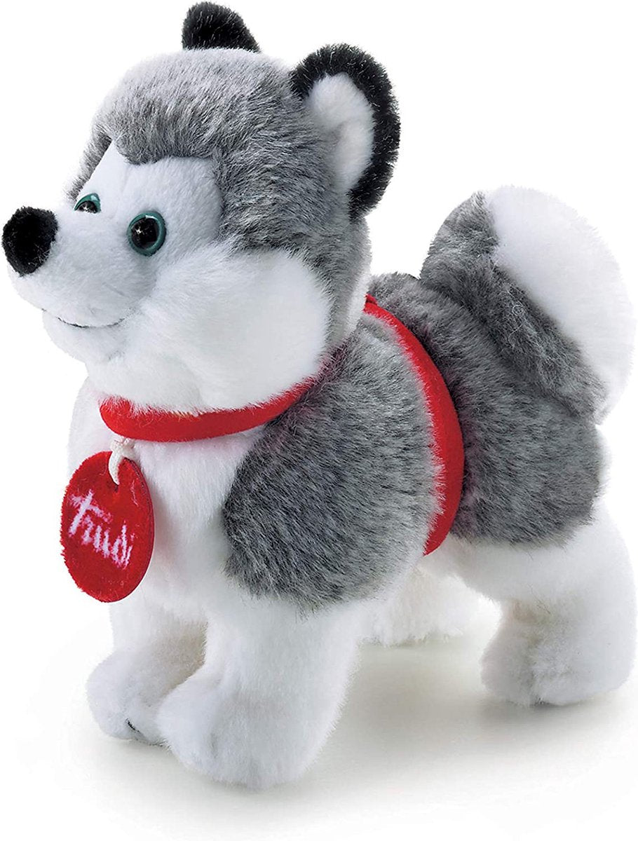 Trudi - ingen krammehund husky 15 cm - håndlavet i Italien - blødt plys - krammetøj til drenge og piger - grå hvid - 8x15x15 cm str. xs