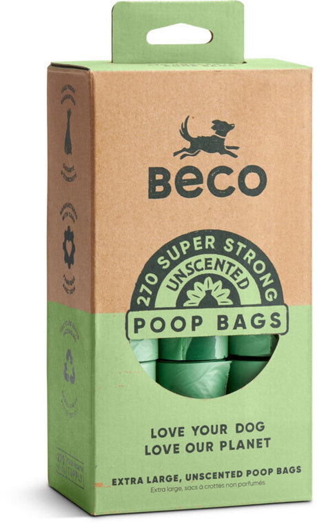 Becopets beco pets bæredygtige afføringsposer til hunde - store stærke - 270 stykker (18 x 15)