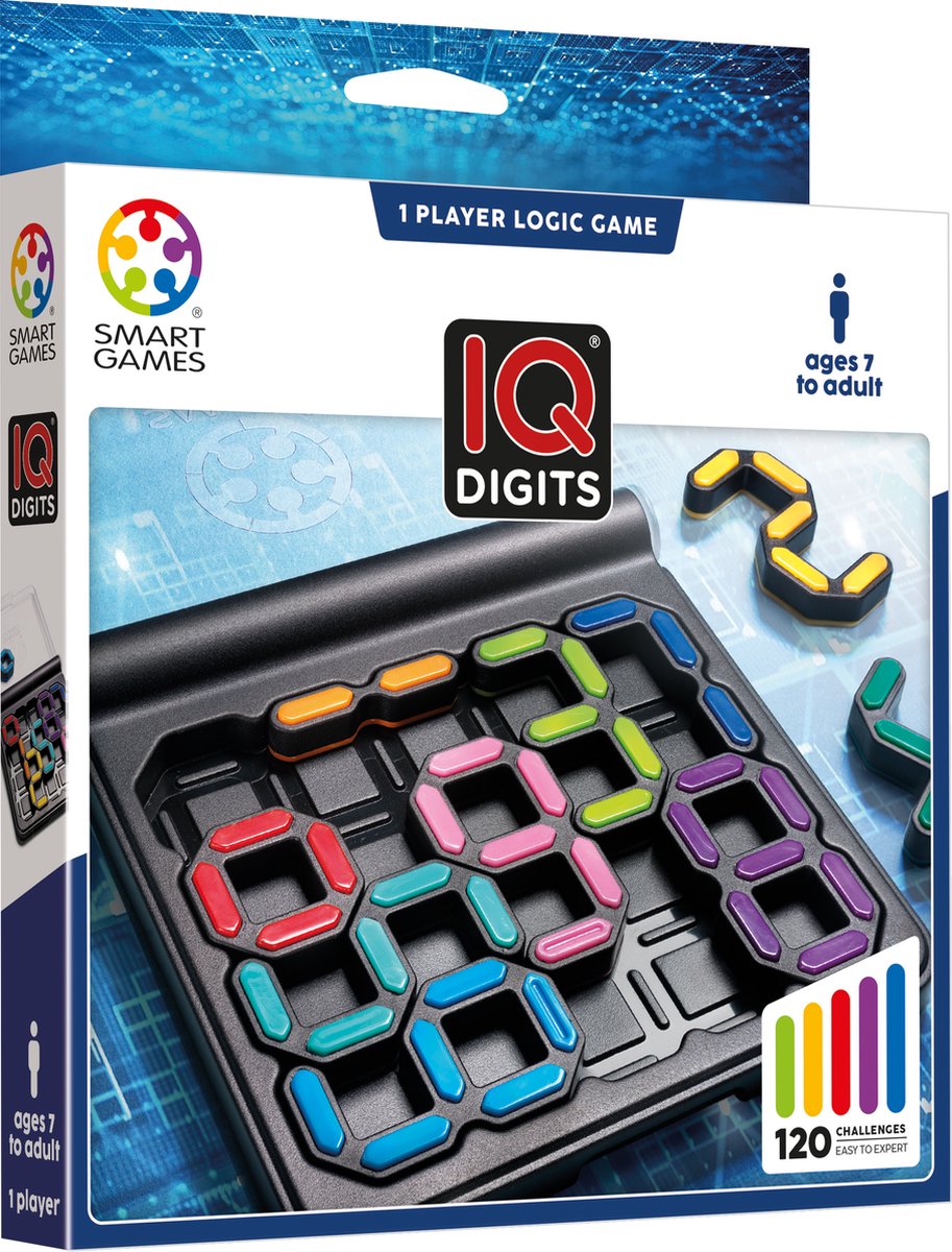 Smartgames IQ Digits - logisk tænkespil rejsepuslespil - 120 opgaver med tal og summer - pædagogisk solospil - fra 7 år