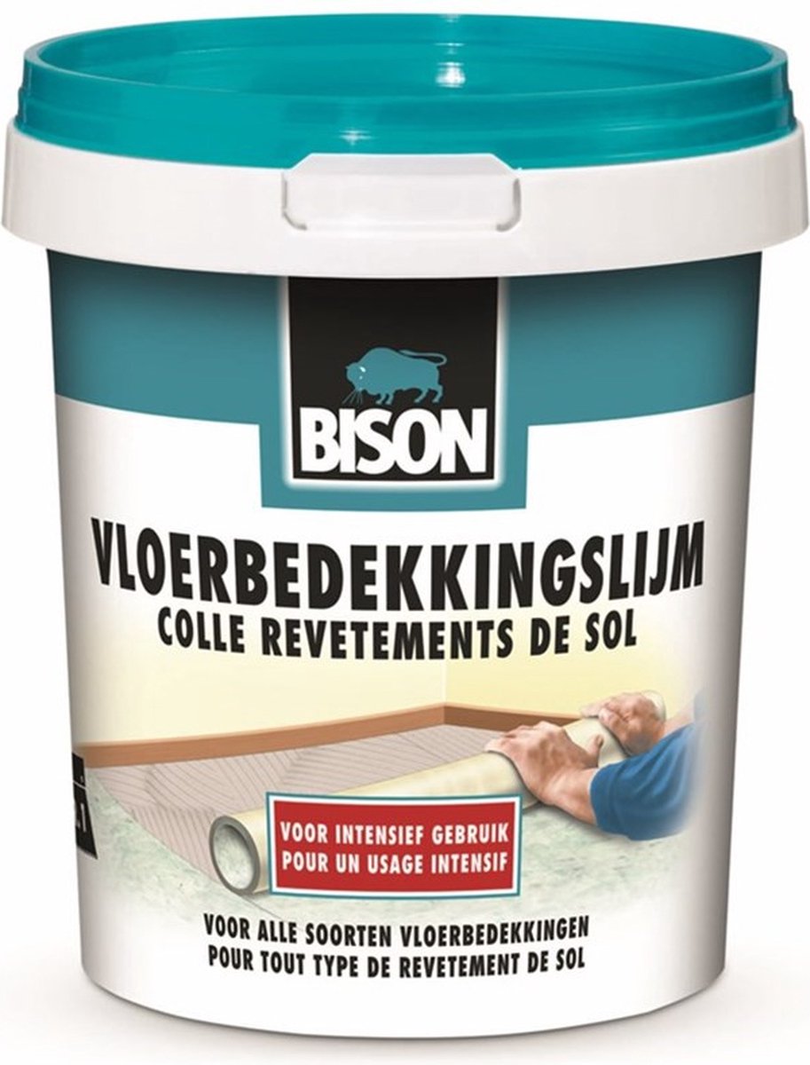 Bison gulvbelægning limspand 4 kg, færdiglim, permanent limning, gulvbelægning, tæppefliser, velegnet til gulvvarme, nem at bruge