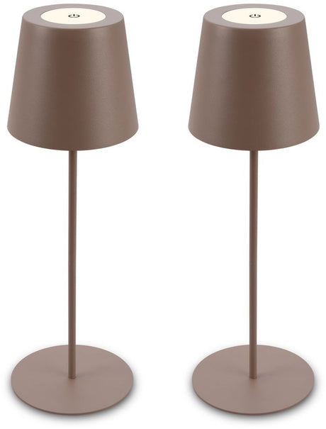 B.k.licht briloner kiki - sæt med 2 bordlamper genopladelige - dæmpbare - til indendørs og udendørs - højdejusterbar - varm hvid lys - brun