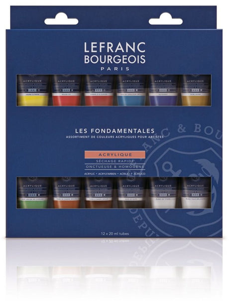 Lefranc bourgeois 300341 fint akrylsæt – det grundlæggende | 12x20ml akrylmaling til studerende og kunstnere