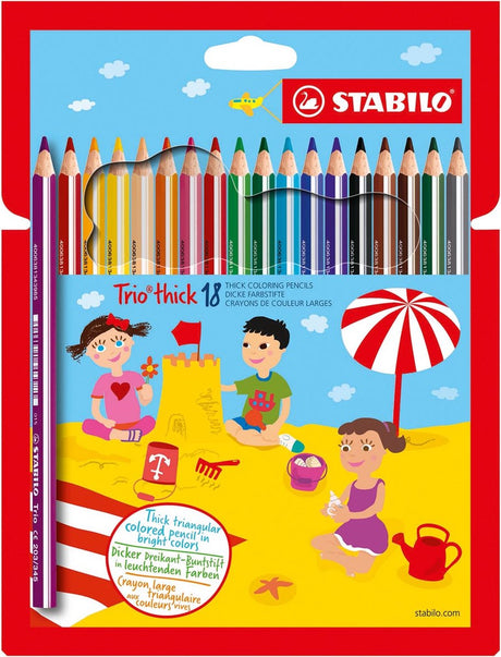 Stabilo trio tyk - ergonomisk farveblyant - med ekstra tyk kerne 4,2 mm - etui med 18 farver