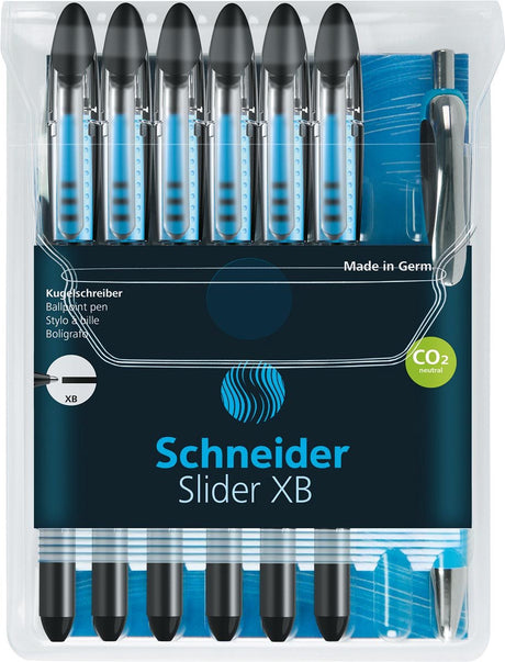 Schneider skriveredskaber schneider kuglepen - slider basic - nib xb - sort - 6 stk + 1x slider rave free - s-151276