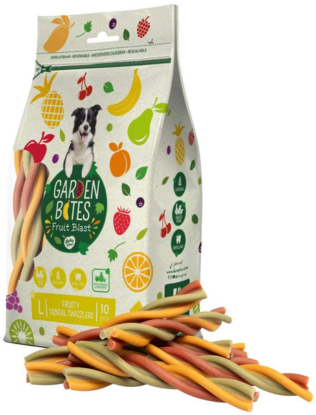 Havebid duvoplus - frugtagtige tandsnacks til hunde - hundegodbidder - vegetarisk glutenfri - store 10 stk.