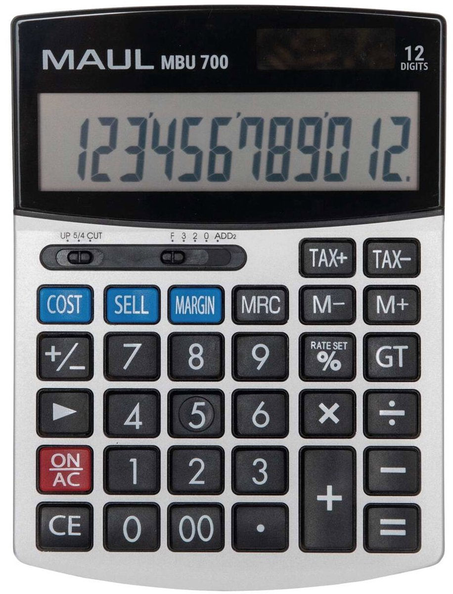 Maul skrivebordsberegner mbu 700 LCD-skærm 1-linje, 12 cifre solcellebatteri 15,5 x 11,5 x 2,5 cm sort