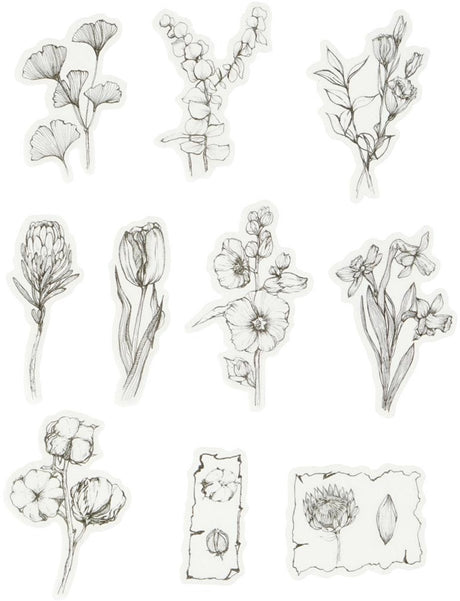 Creativ company malertape klistermærker, sorte og hvide blomster, størrelse 30-50 mm, 30 stk. 1 æske