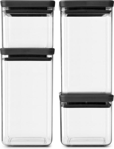 Brabantia tasty+ opbevaringsbeholdere - stabelbare - 2x 0,7 l 2x 1,6 l - mørkegrå